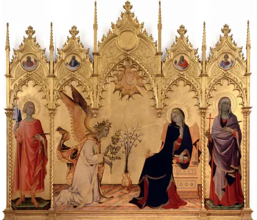 Simone Martini e Lippo Memmi, Annunciazione 1333 tempera e oro su tavola - Firenze, Galleria degli Uffizi